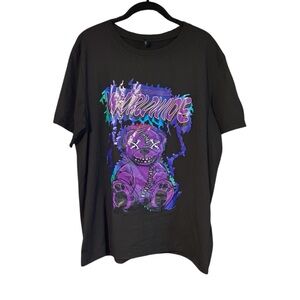 Romwe Street Life Bear Drop Shoulder Short Sleeve Shirt Large Black Cartoon